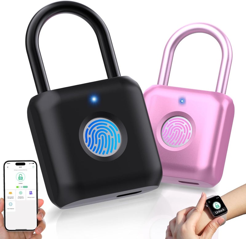 Pothunder Fingerprint Padlock, Smart Padlock, Locker Lock, Combination Lock, Fingerprint Lock with APP Unlock, USB Rechargeable, Suitable for Gym Locker, Door, Locker(Black) - Image 1